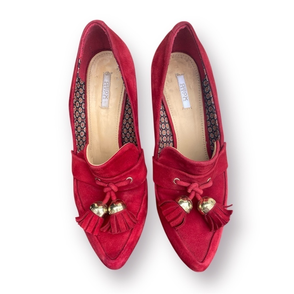 Geox Red Suede Heeled Loafers Size EU 39 - Picture 3 of 13